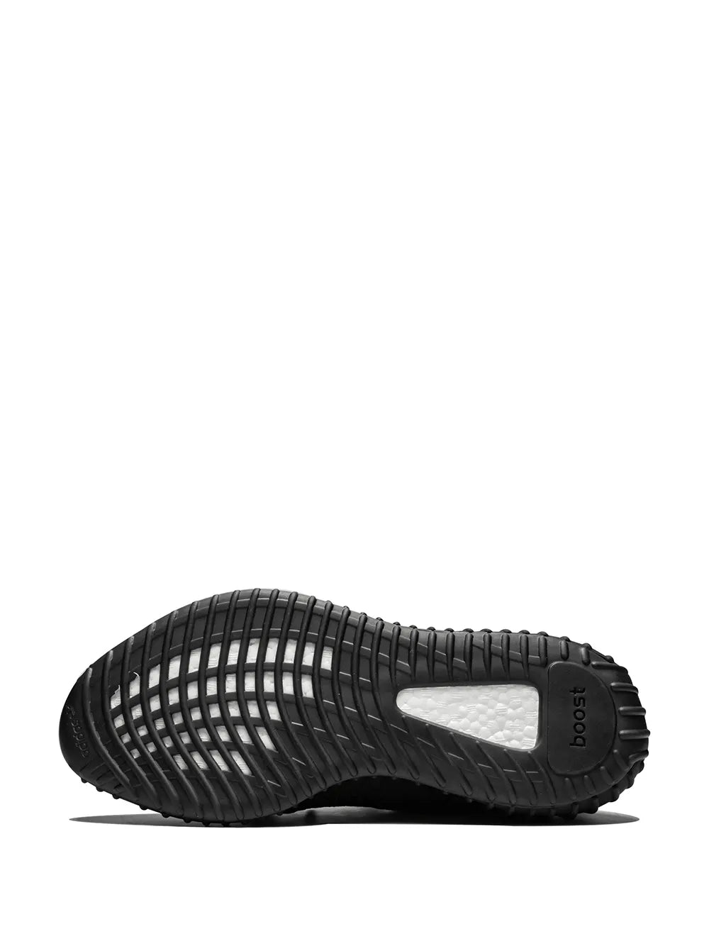 Black sneaker outsole, ribbed tread with molded side vents and 'boost' on heel