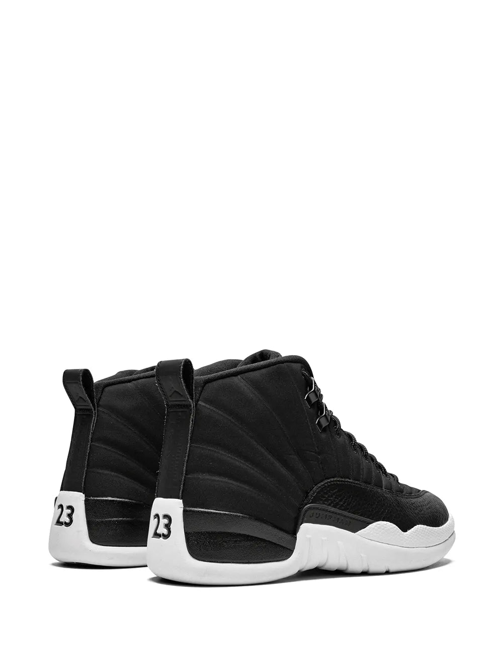 Black high-top sneakers pair with white midsoles and 23 heel detail