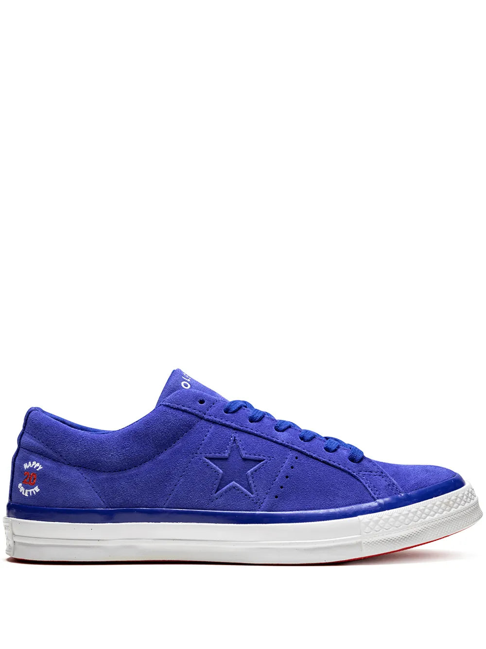 Converse One Star Ox blue suede low-top sneaker, lace-up star logo, white rubber sole