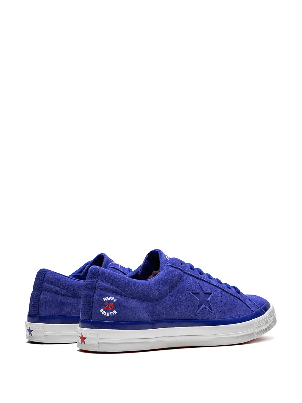 Converse One Star Ox blue suede low-top sneaker, rear view with heel patch and star logo