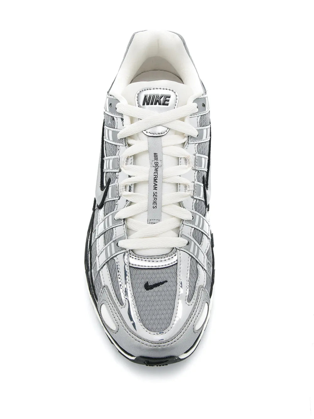 Nike lace-up sneakers, white upper with gray grid overlays and black trim