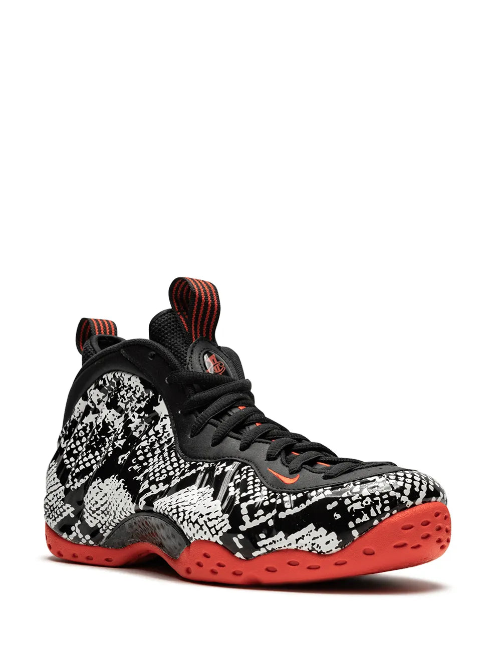 Nike Air Foamposite One sneaker, black/white speckled upper with red accent details