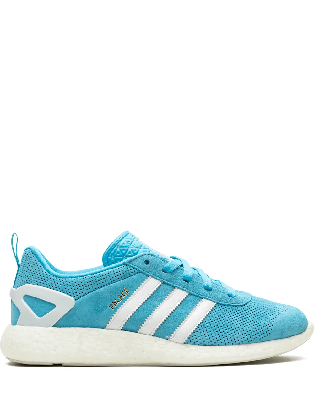 Blue mesh low-top sneaker with white adidas stripes and lace-up closure