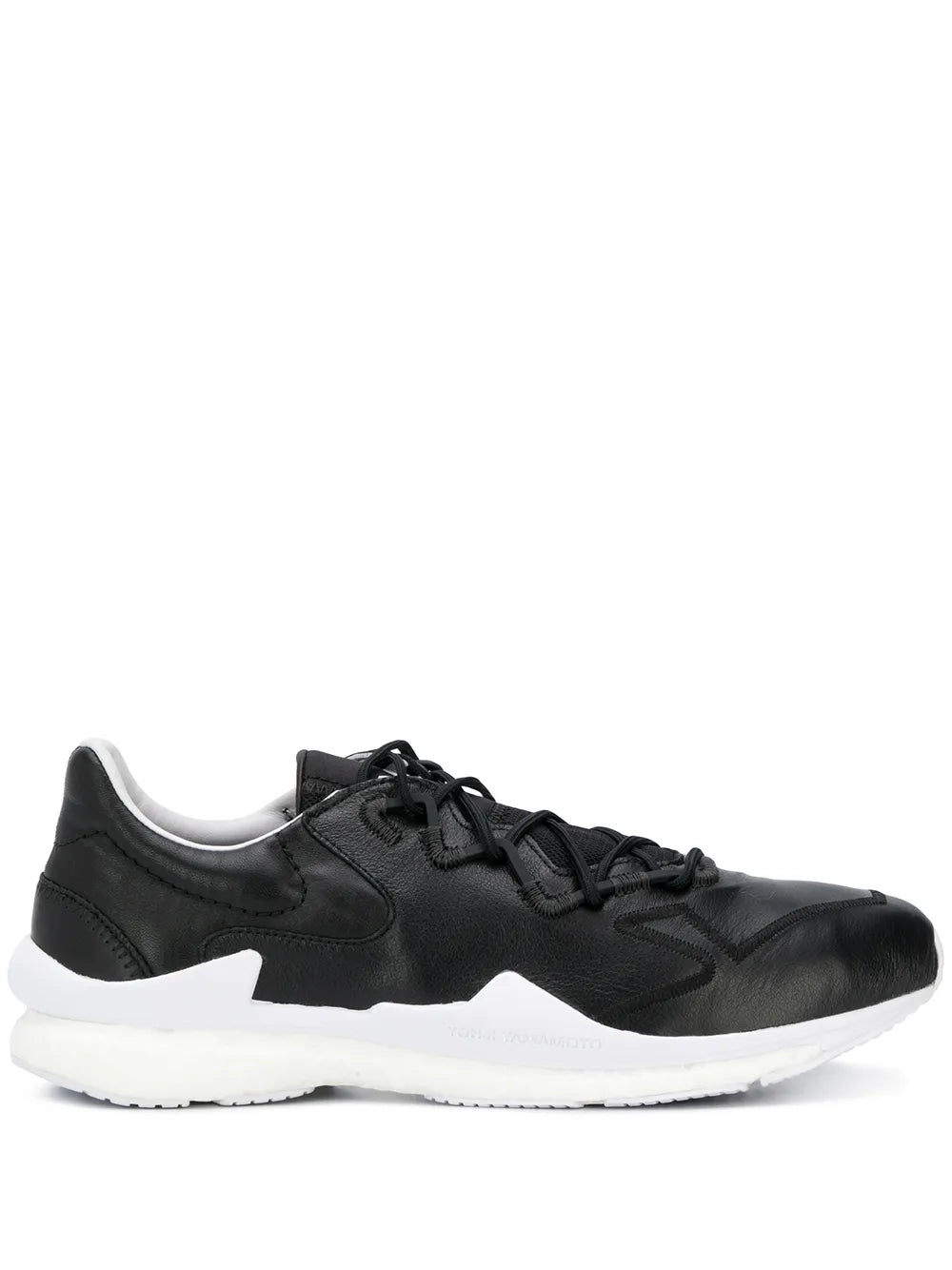 Y-3 matte finish black low-top sneakers with lace-up front and white sole