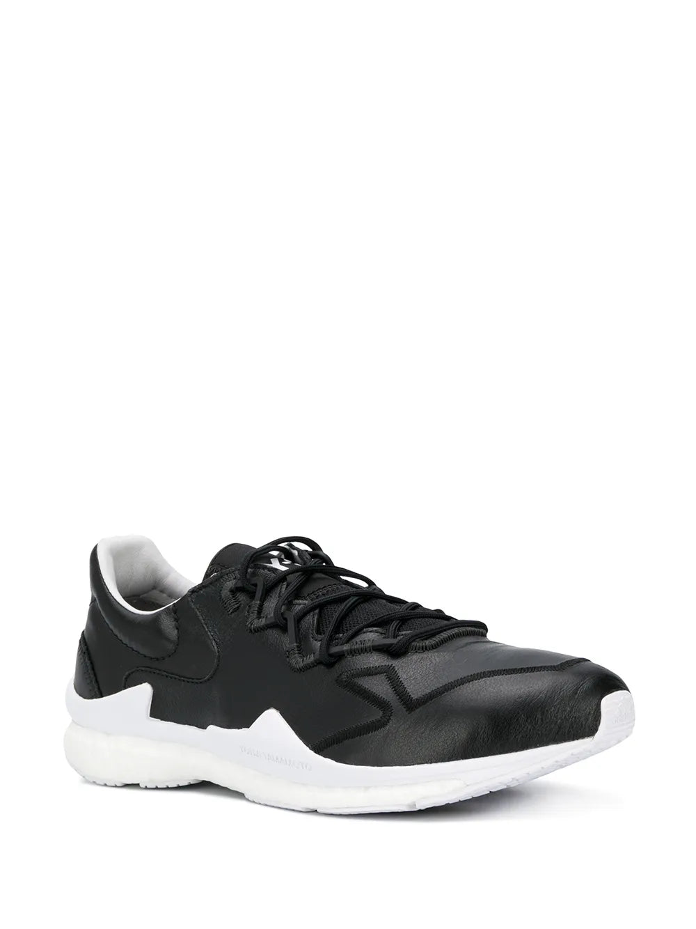 Y-3 matte finish black low-top sneakers, white sole, lace-up with side panels