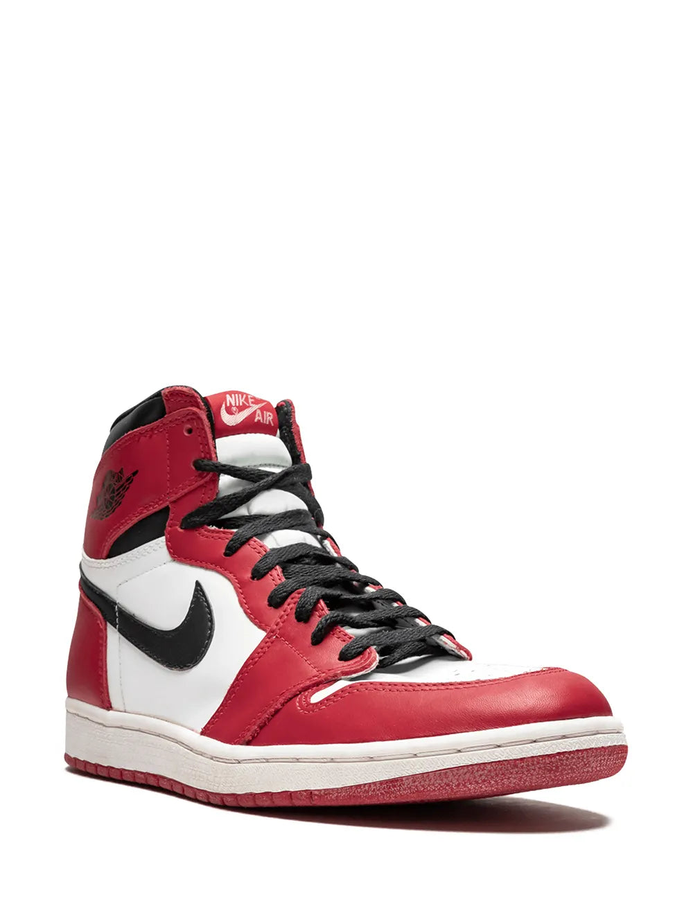 Air Jordan 1 high-top sneakers, red leather with white panels and black Swoosh