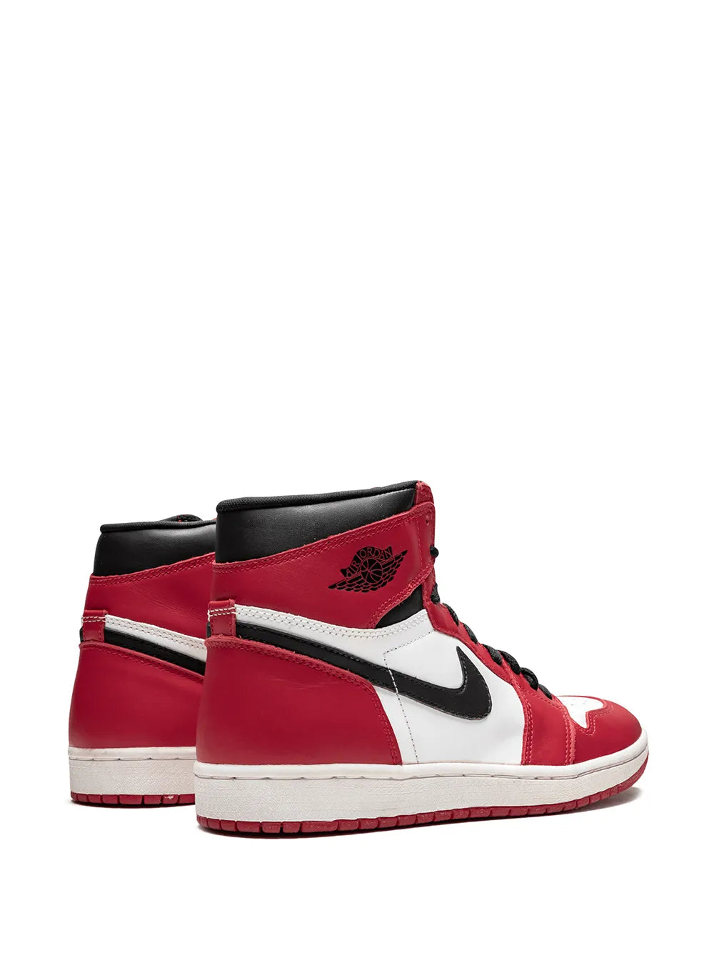 Air Jordan 1 high-top sneakers, red and white colorblock with black collar
