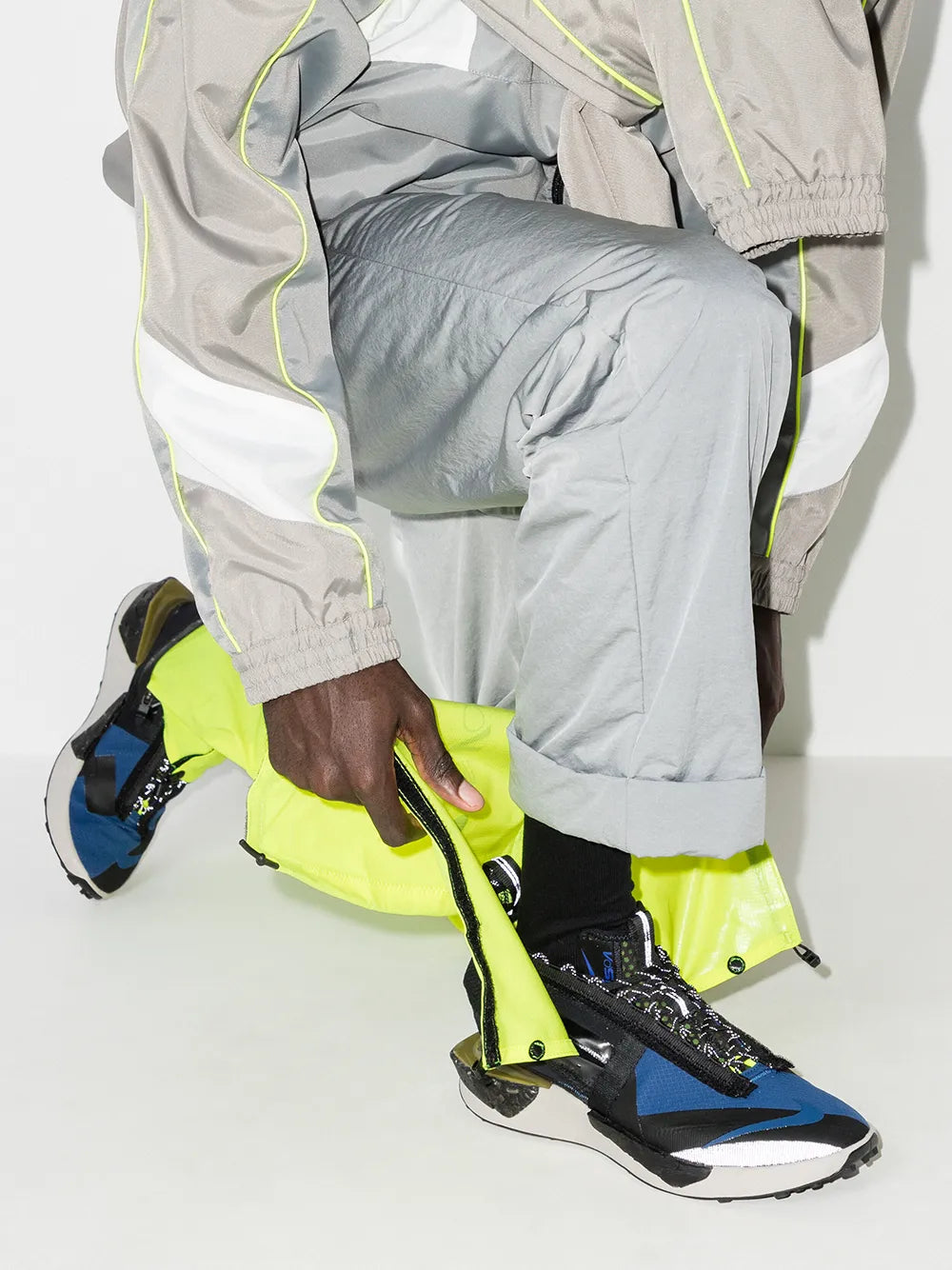 Nike ISPA Drifter Gator sneakers, black and neon green straps with blue accents