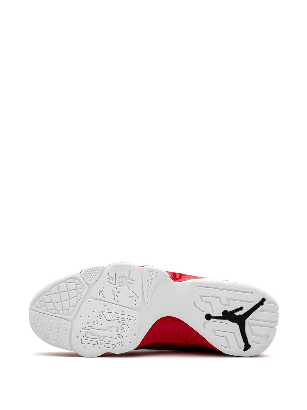 Air Jordan 9 sneaker outsole, rubber tread with red heel section
