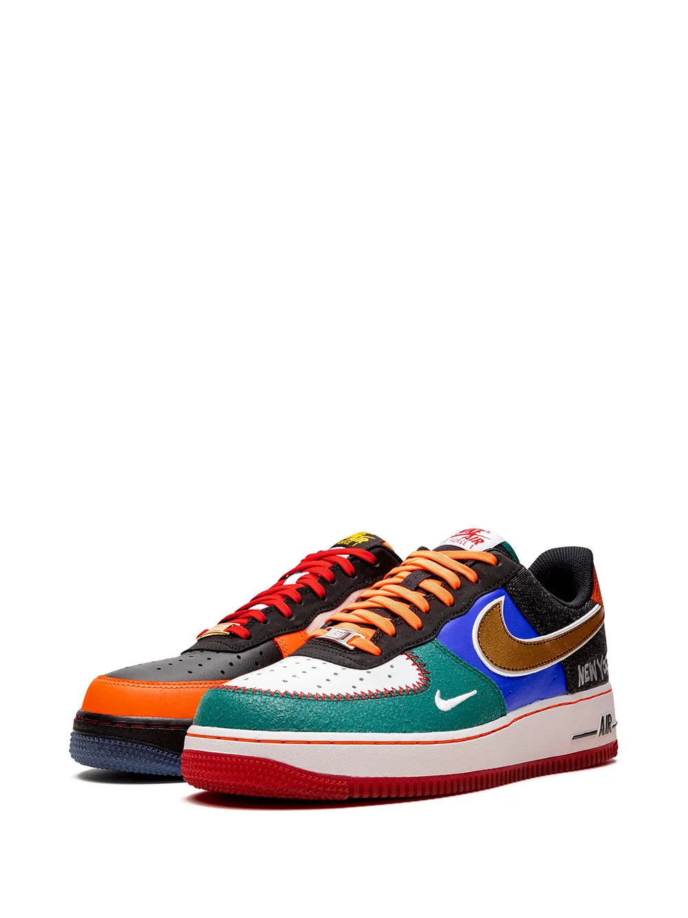 Nike Air Force 1 Low 07 sneaker, orange toe with black upper and multicolor swoosh details