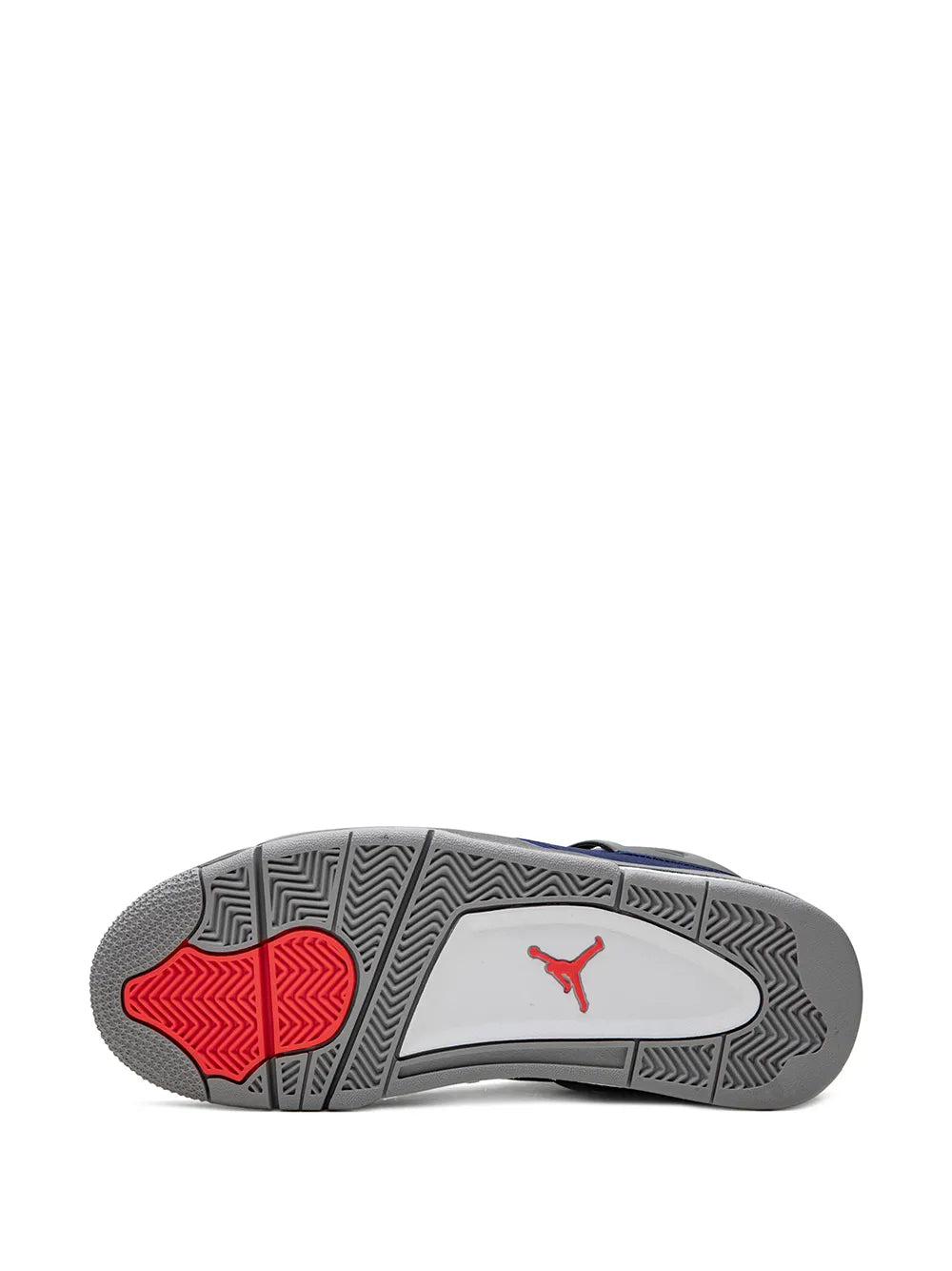 Air Jordan 4 outsole with textured tread and Jumpman logo, gray with red accents