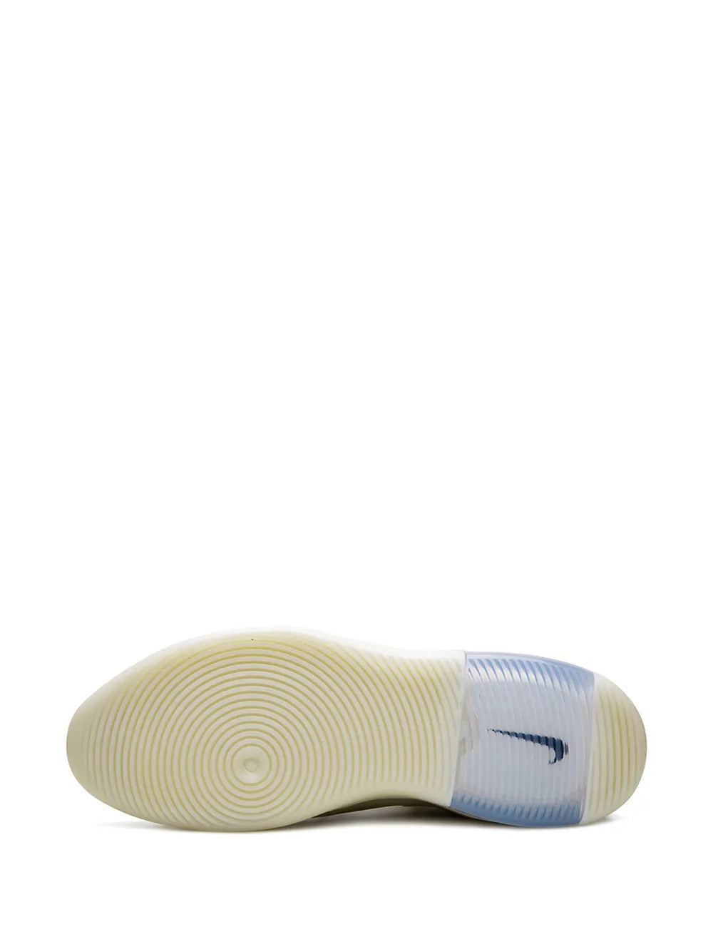 Nike high-top sneakers outsole view with striped tread and blue heel section