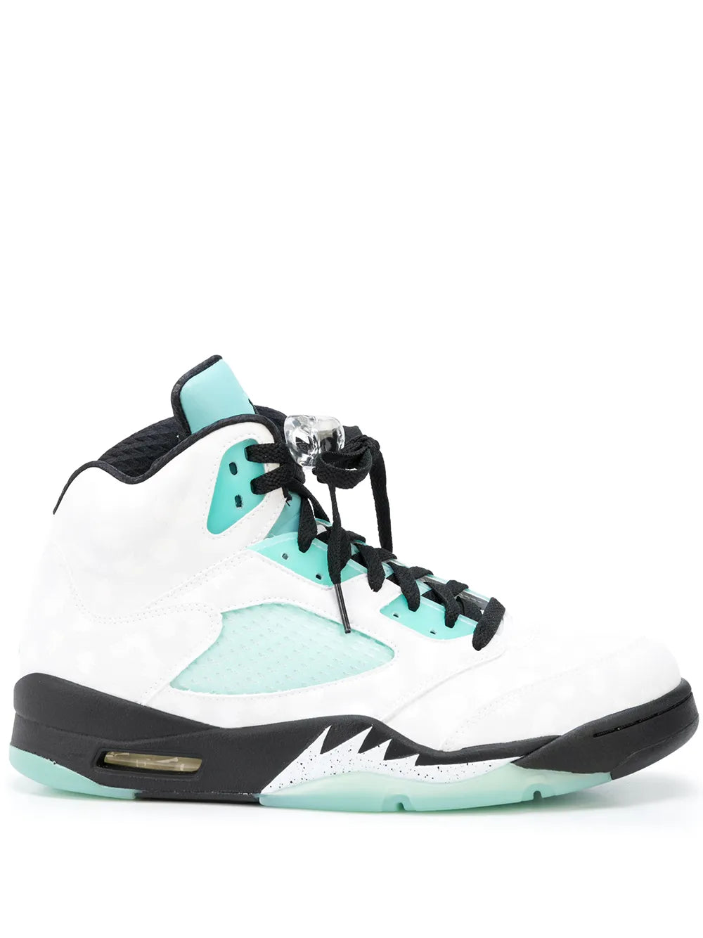 Air Jordan 5 sneaker in white with aqua panels and black laces