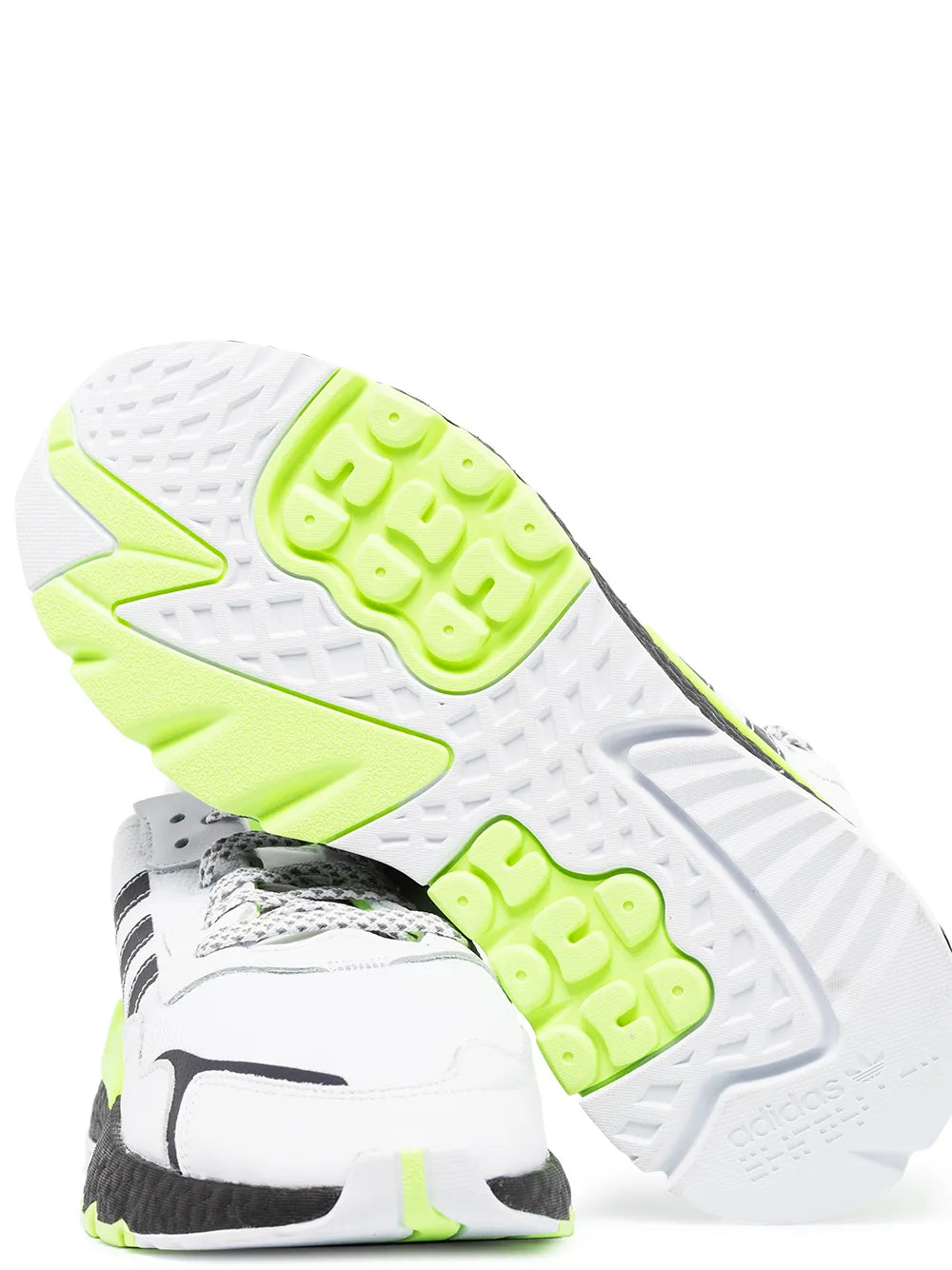adidas Nite Jogger sneaker with neon green outsole and textured tread, side view