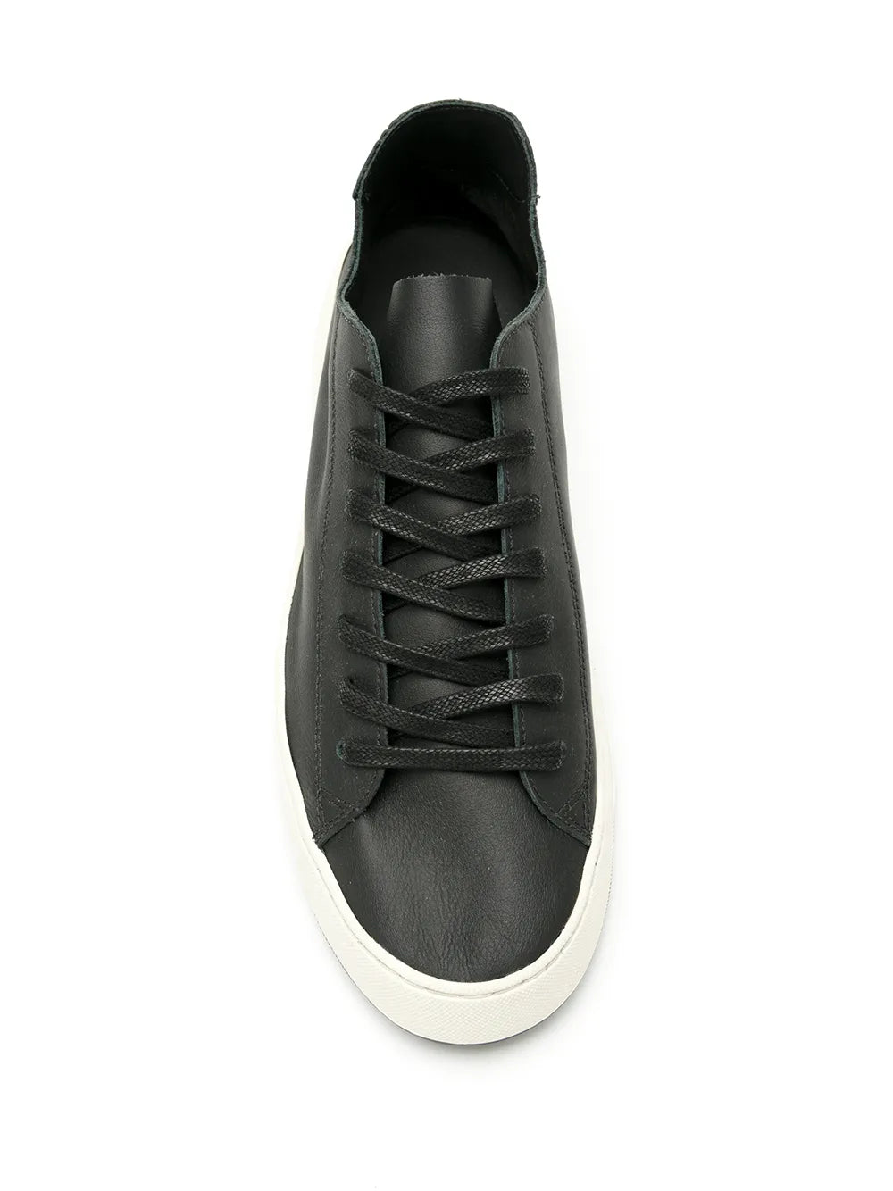Black leather lace-up sneaker upper with padded collar and white sole