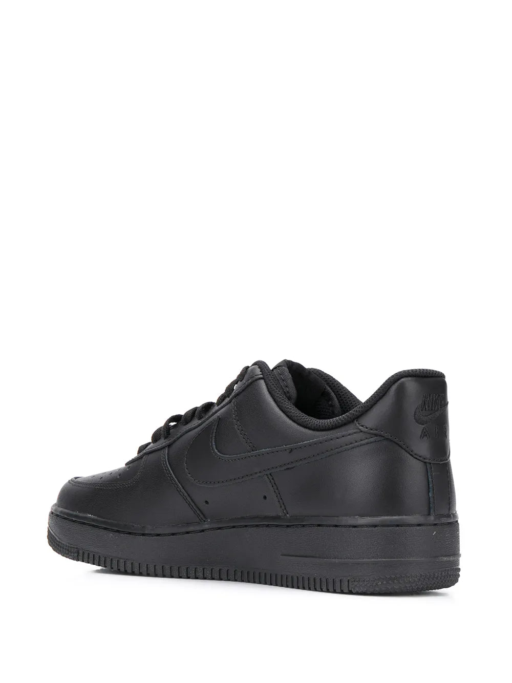 Nike Air Force 1 Low '07 black low-top sneakers, padded collar, lace-up.