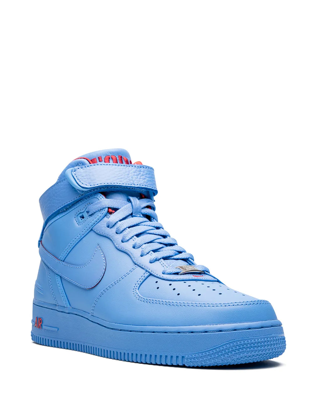 Nike blue high-top sneaker, front lace-up view