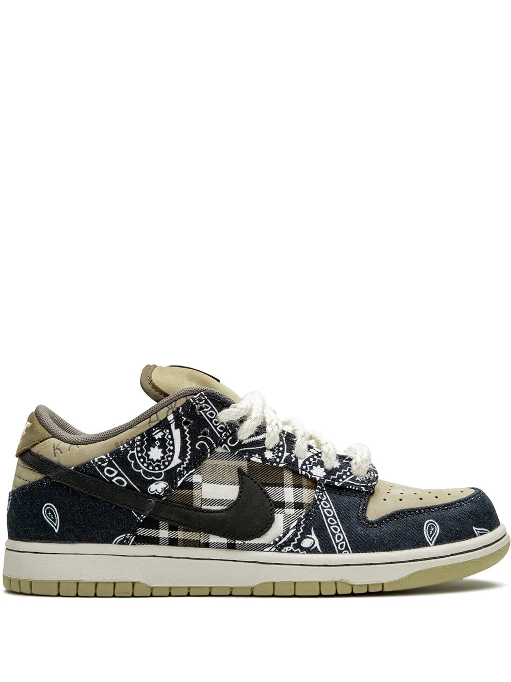 Nike SB Dunk Low QS sneakers in navy/black with beige panels and bandana print