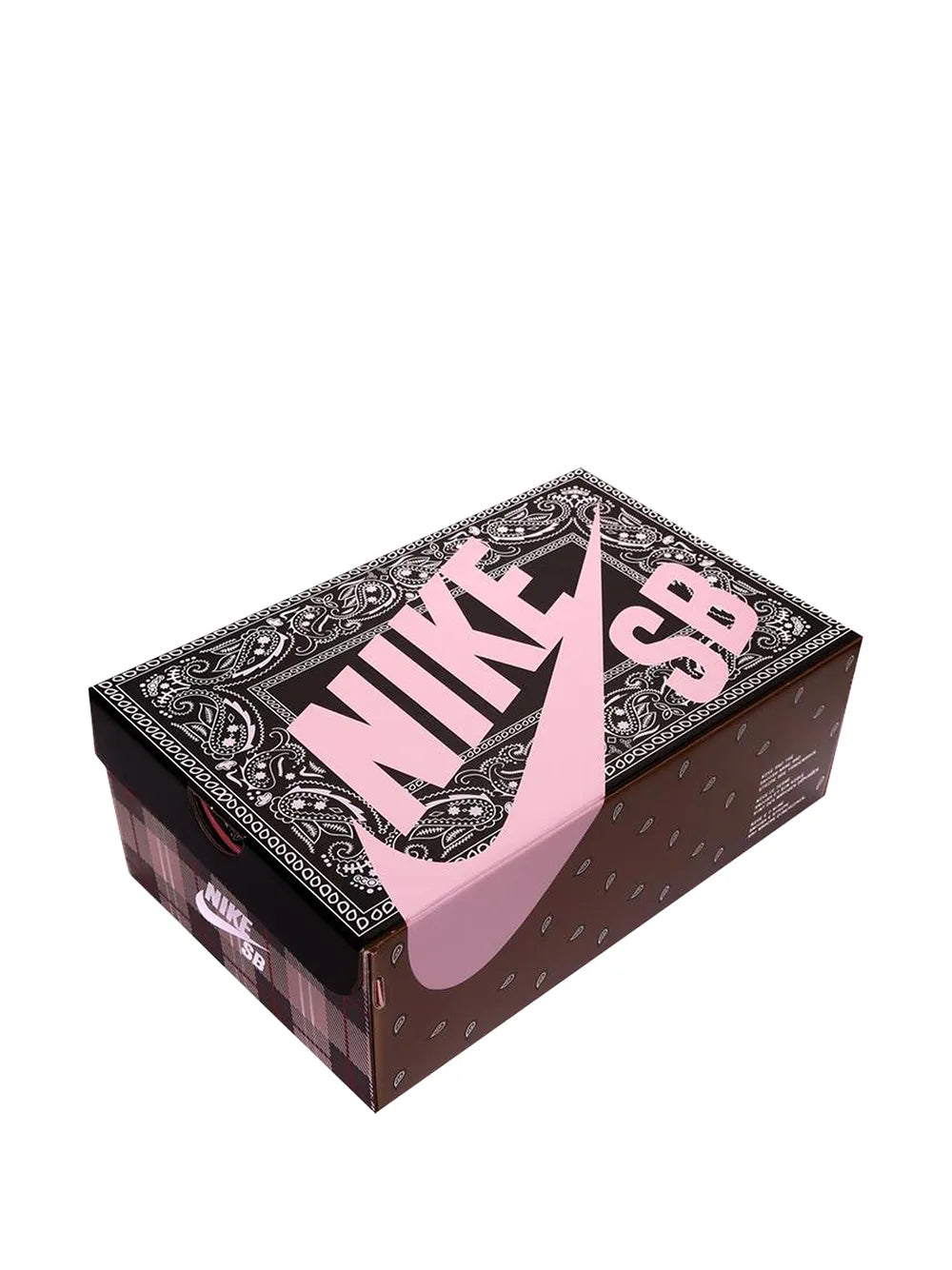 Nike SB Dunk Low QS special box with pink logo and black paisley-style design