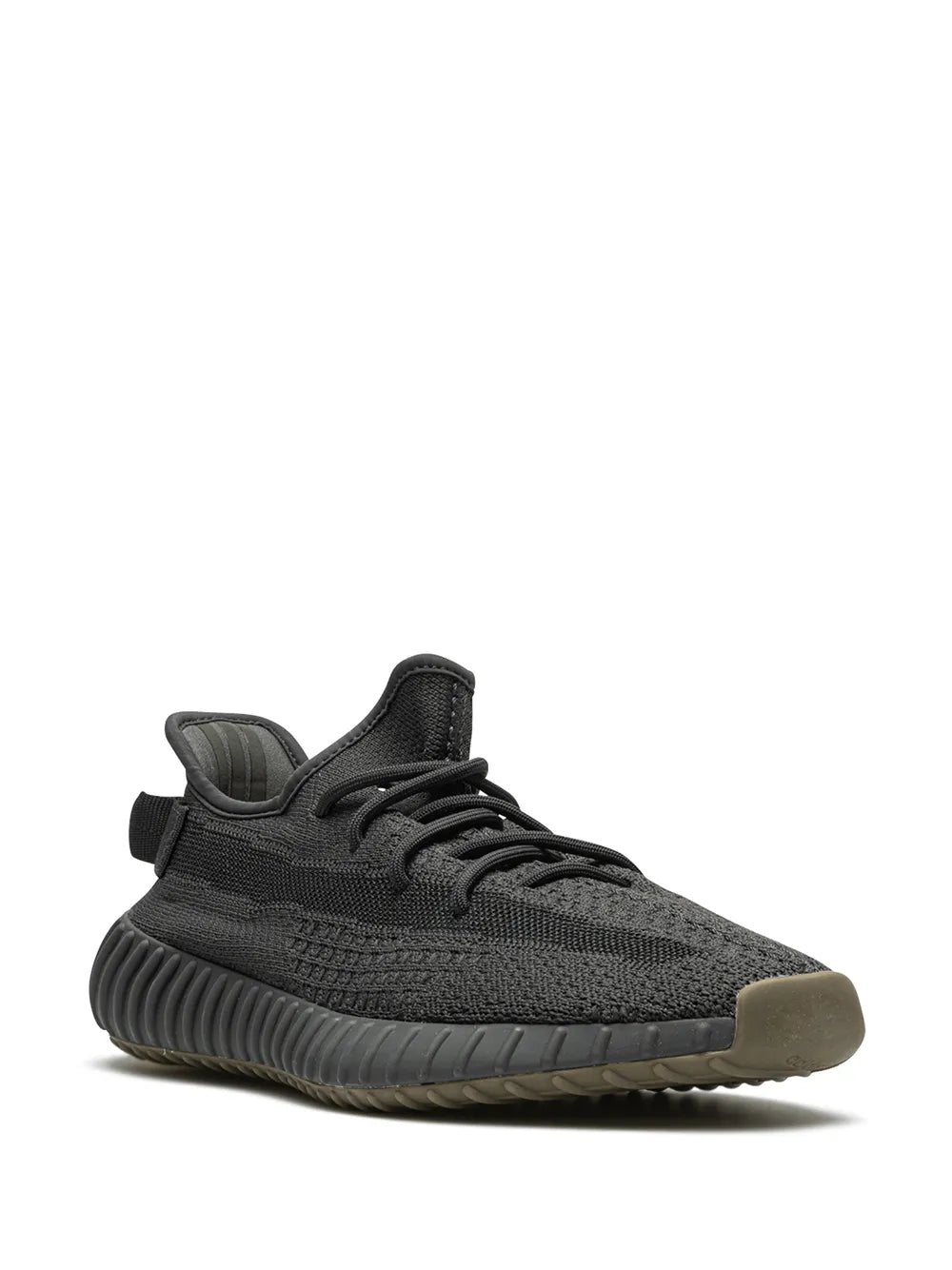 Black knit low-top sneaker with ribbed sidewall and lace-up closure