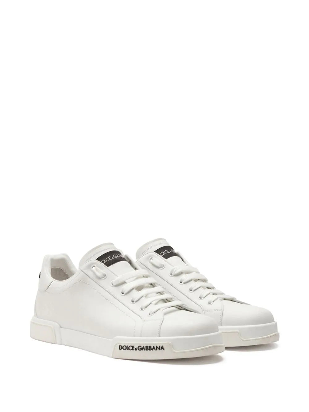 Pair of white lace-up low-top sneakers with heel and side Dolce&Gabbana logos