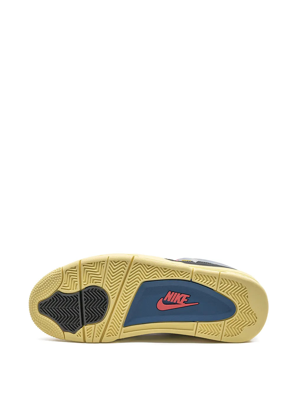 Air Jordan 4 outsole with yellow rubber tread and blue Nike logo