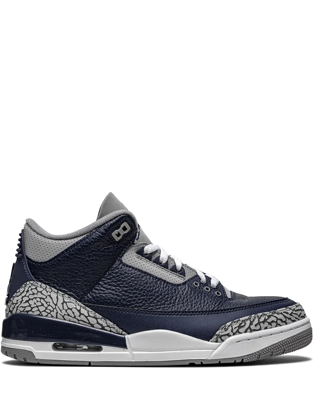 Navy mid-top sneakers with grey accents, lace-up and air-cushioned sole