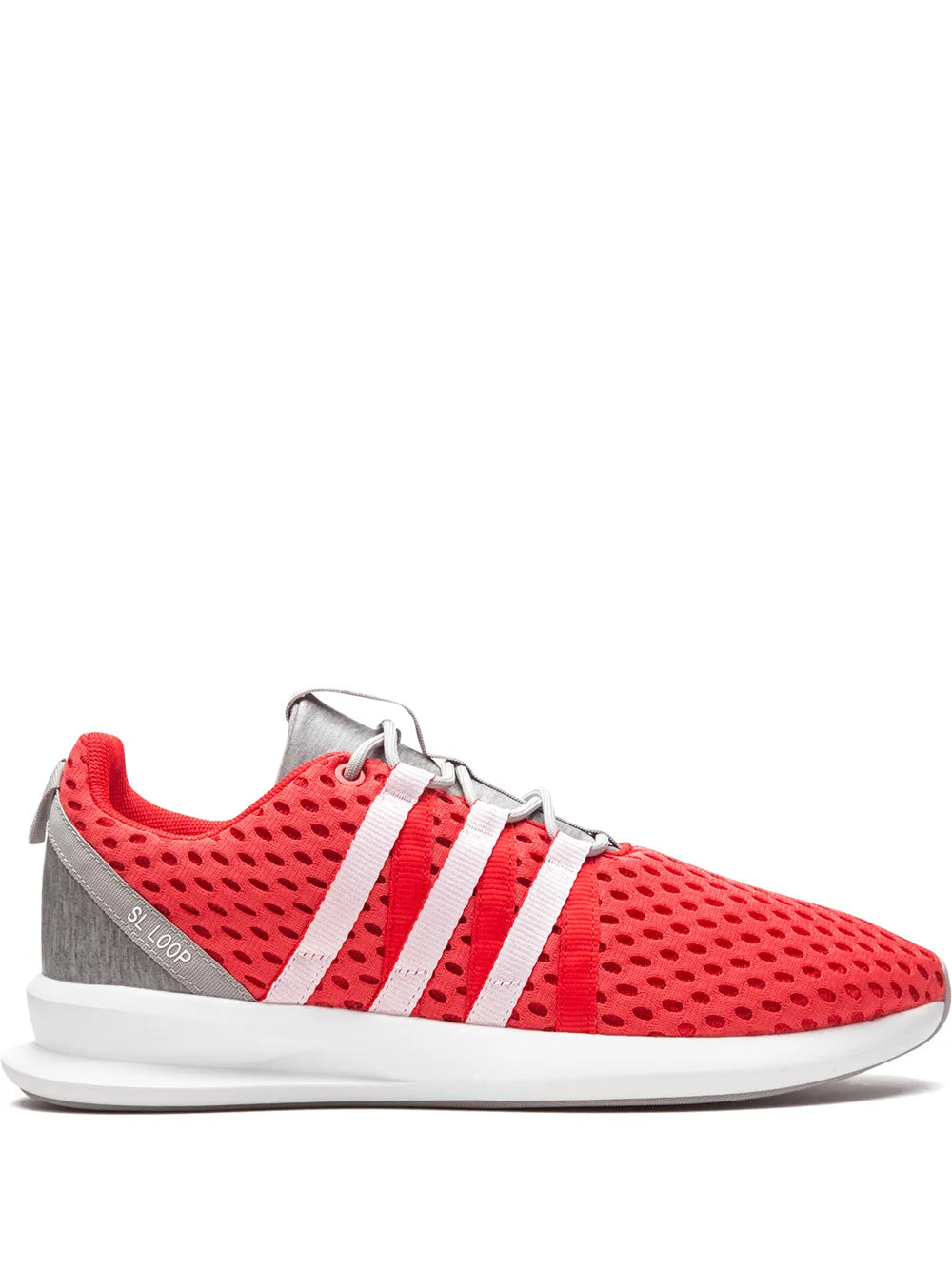 adidas SL Loop Racer red knit sneakers with white 3-Stripes and gray heel