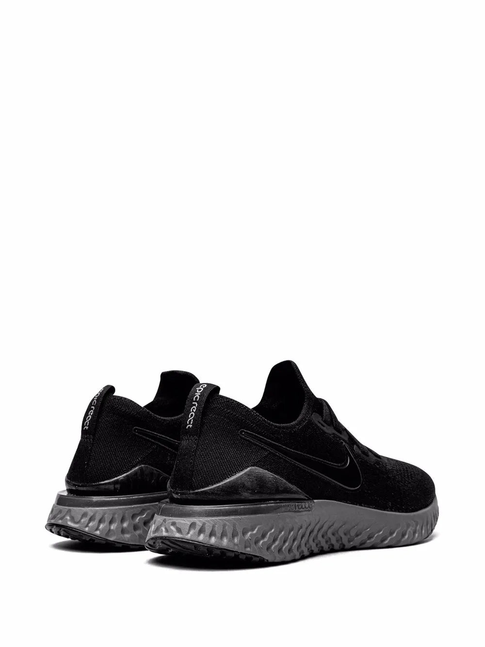 Black knit sneaker with heel pull tab and black foam midsole