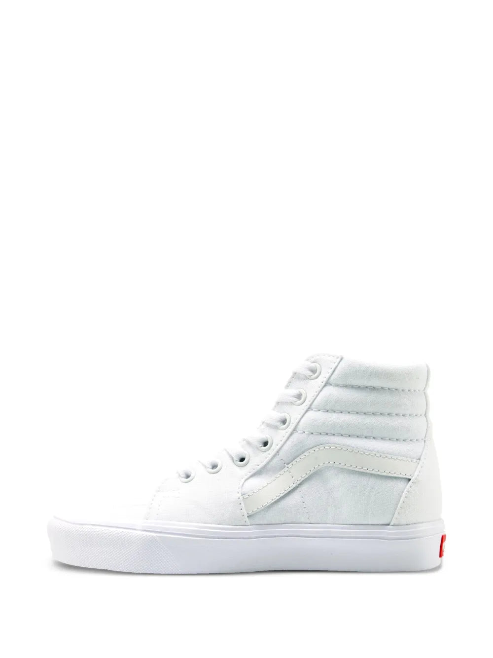 White high-top skate sneakers with double stripe detail and cushioned collar