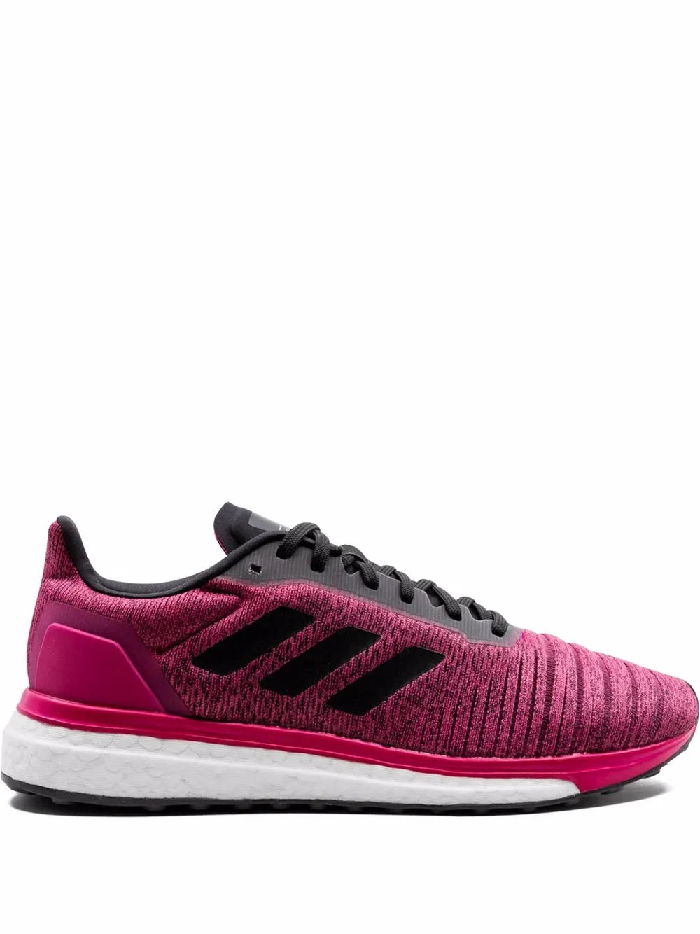 adidas low-top athletic sneaker in magenta with black laces and stripes