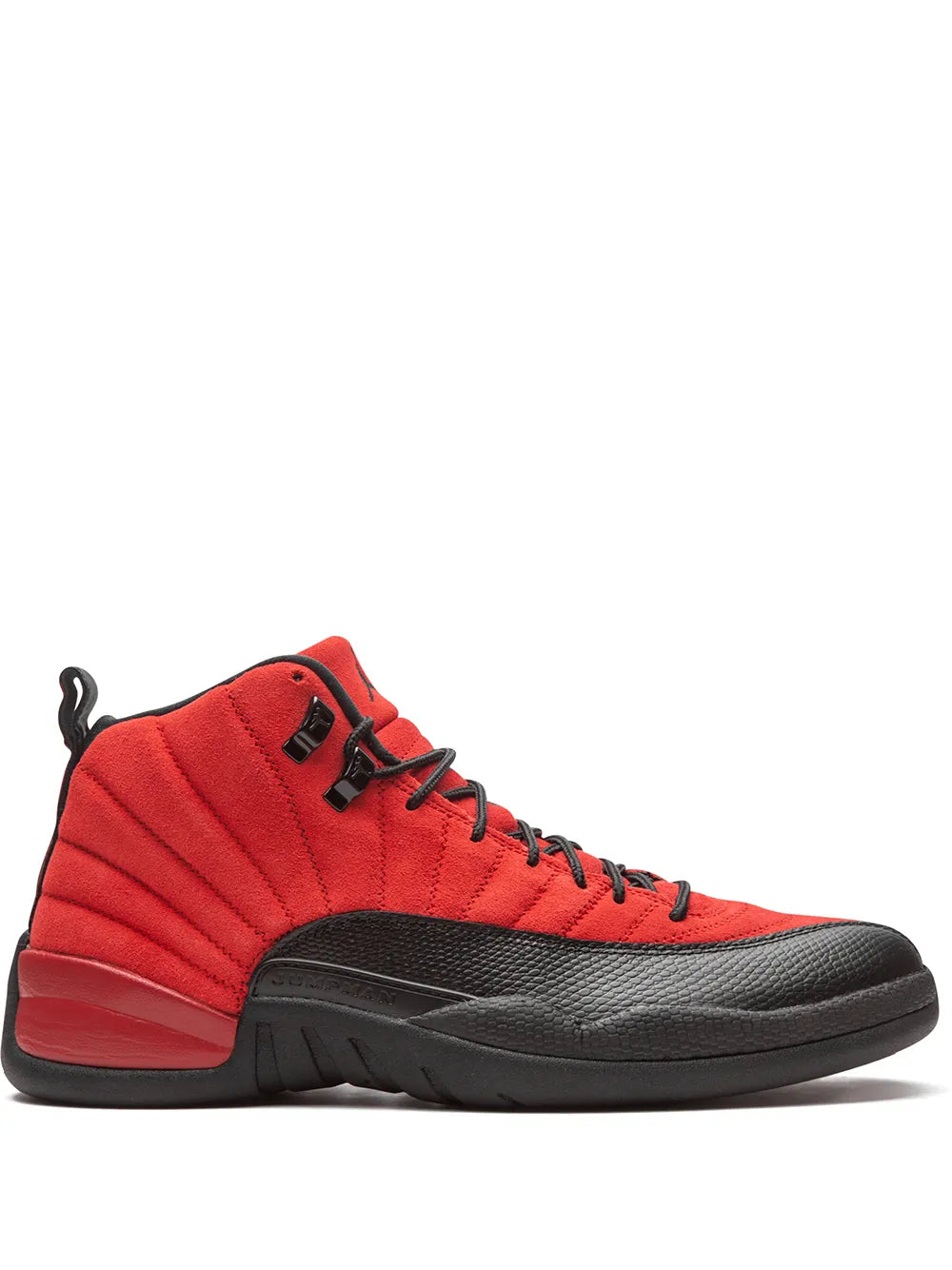 Air Jordan 12 Retro sneakers in red and black, lace-up with black heel cap