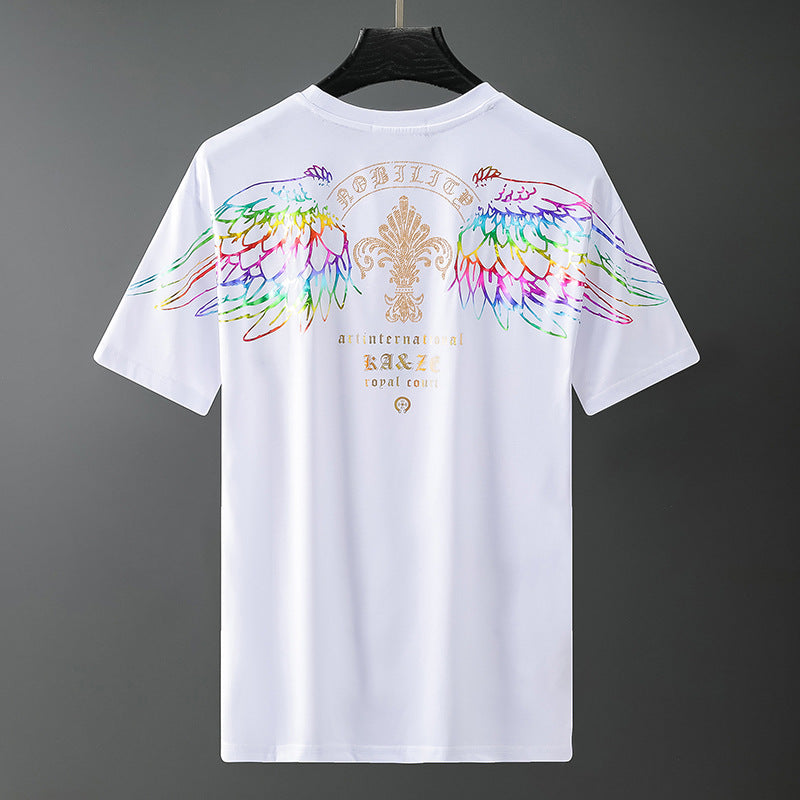 Men's short-sleeve T-shirt, white, colorful wings and vintage-style logo print