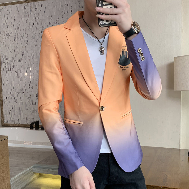 Orange and purple ombre dress blazer, single-breasted with notch lapels