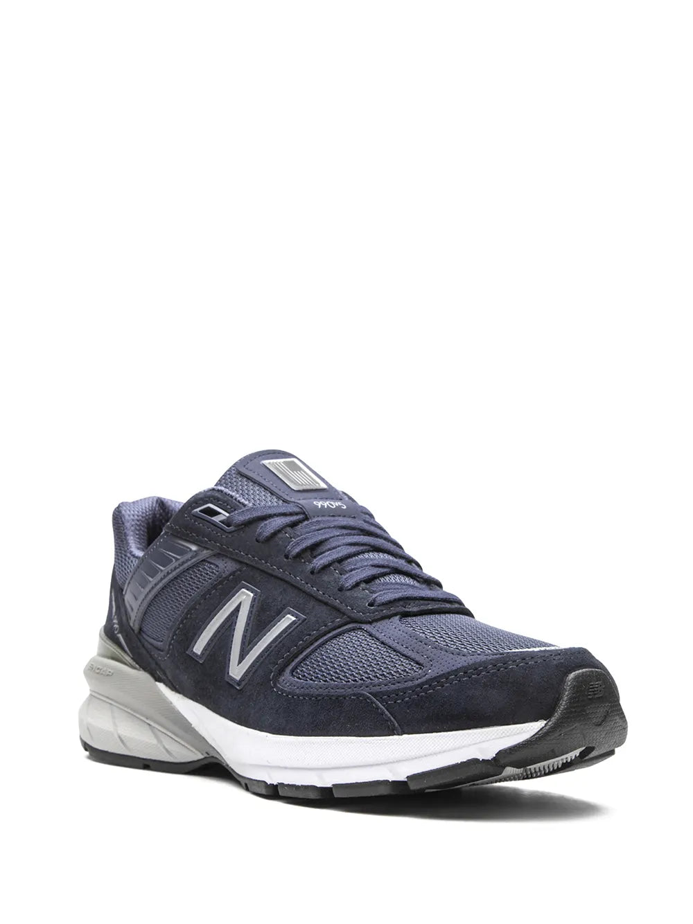 Navy New Balance M990 lace-up sneakers with textured upper and N logo