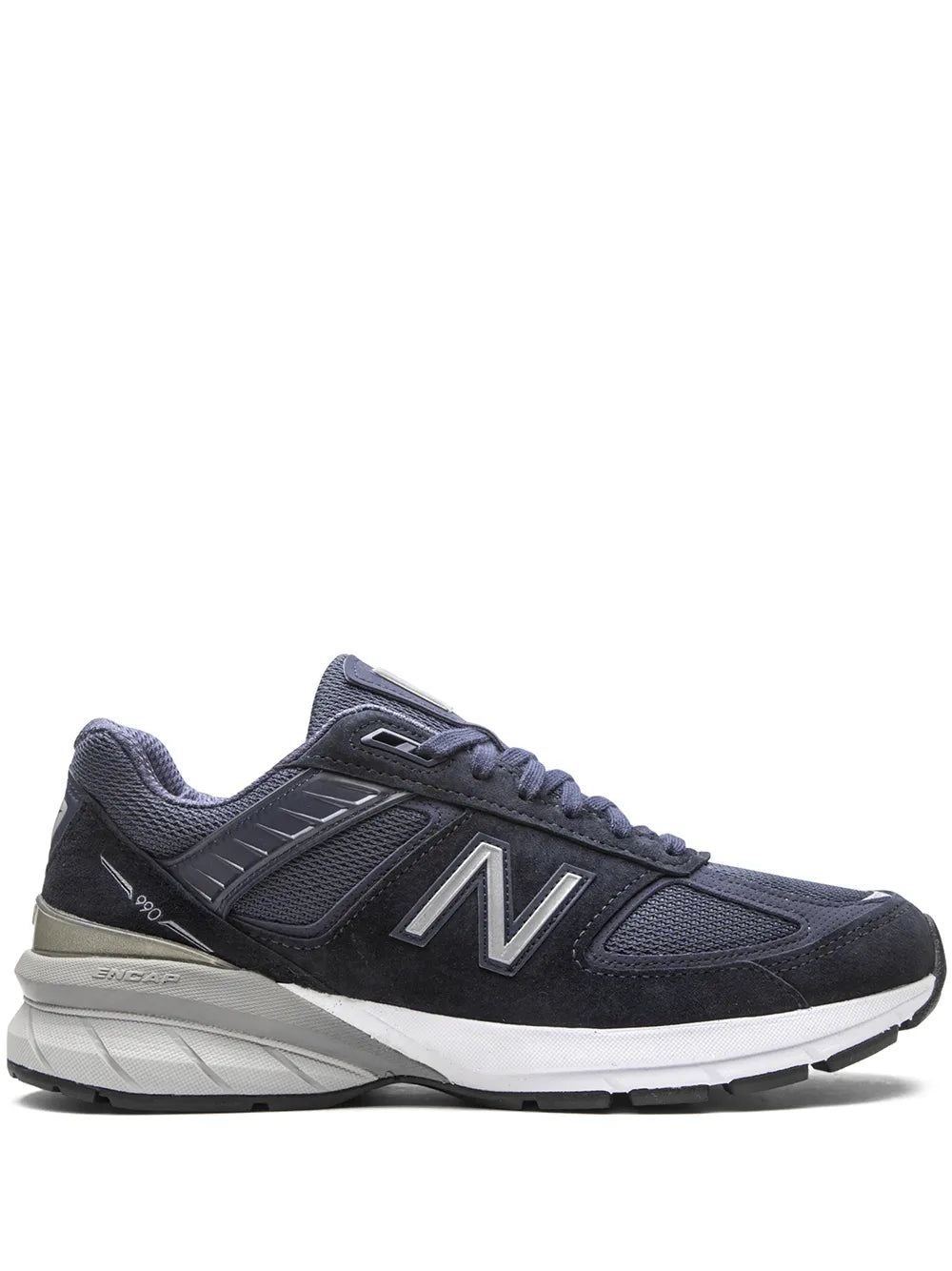 Navy New Balance M990 lace-up sneakers with N logo and white midsole