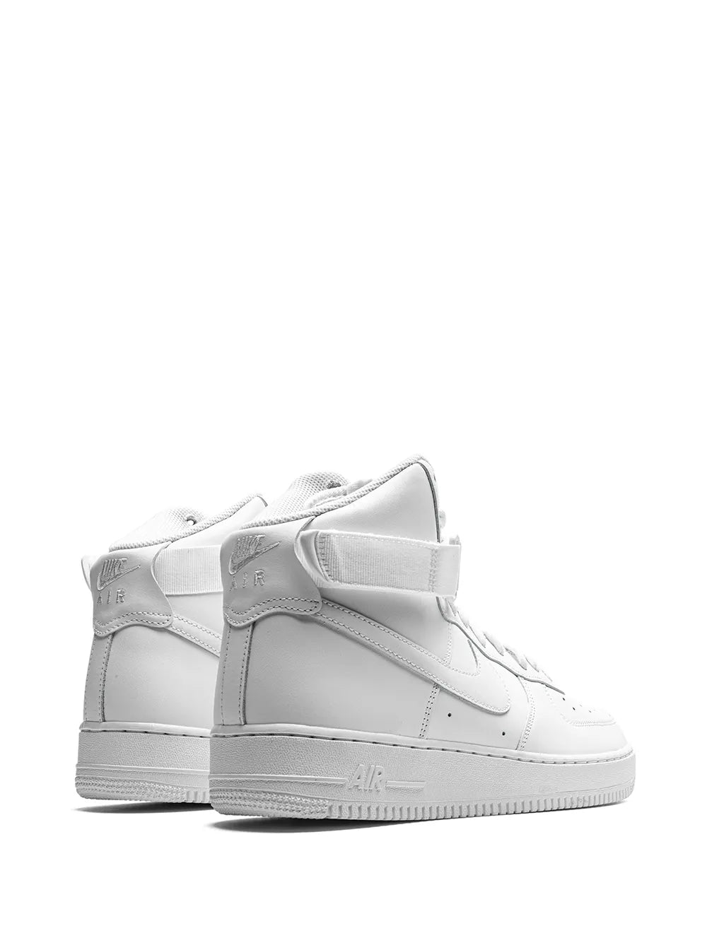 Nike Air Force 1 High triple white leather sneakers, rear and heel view