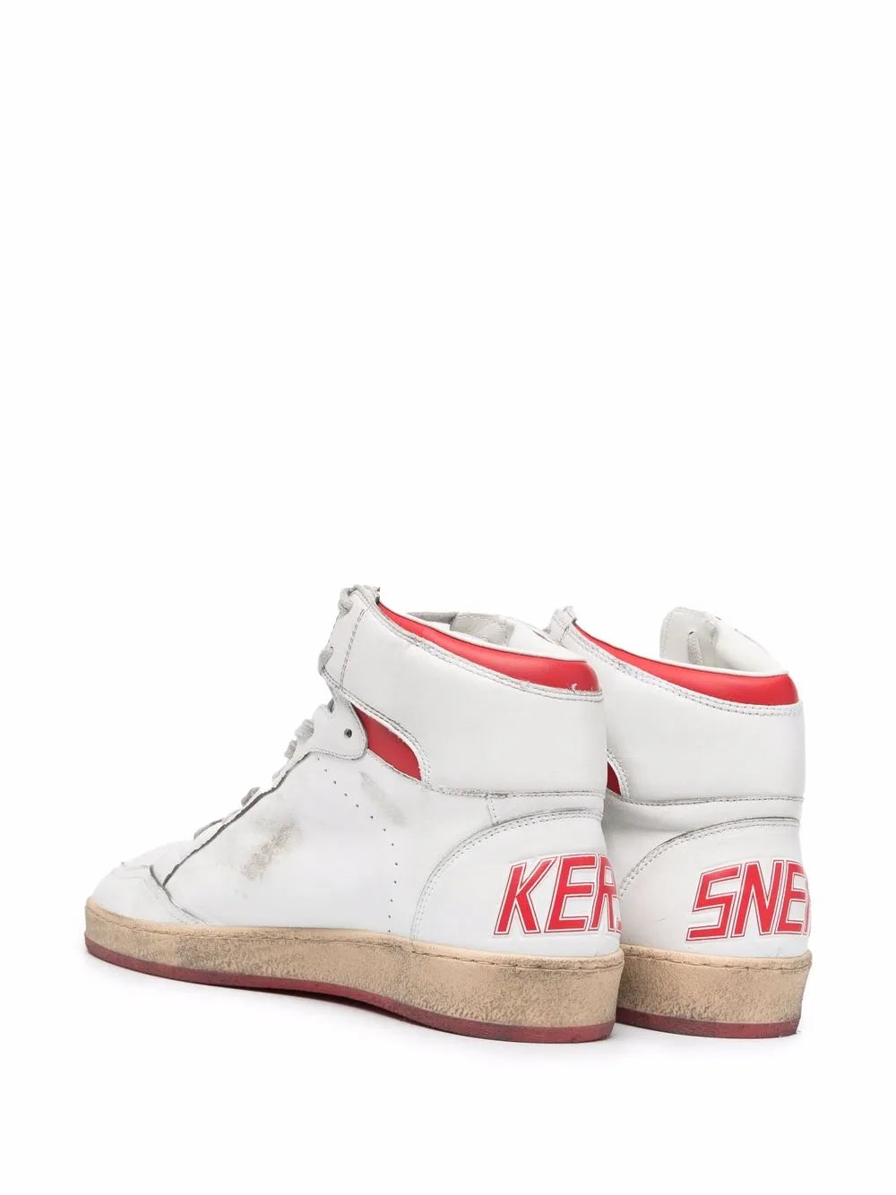 Sky-Star high-top sneakers, white leather with red heel tabs and beige sole
