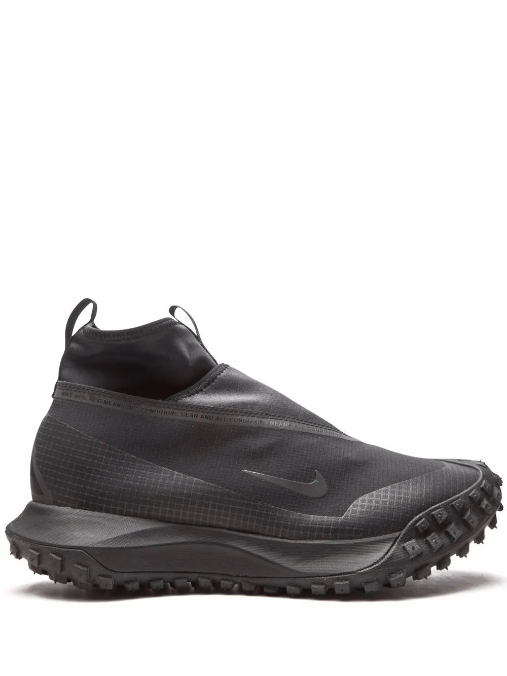 Nike ACG Mountain Fly Gore-Tex black mid sneakers, side swoosh and lug sole
