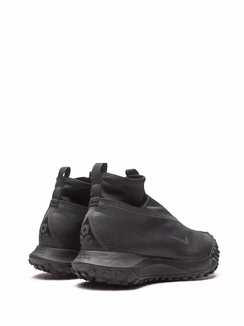 Nike ACG Mountain Fly Gore-Tex black mid sneakers, rear view with heel pull tabs