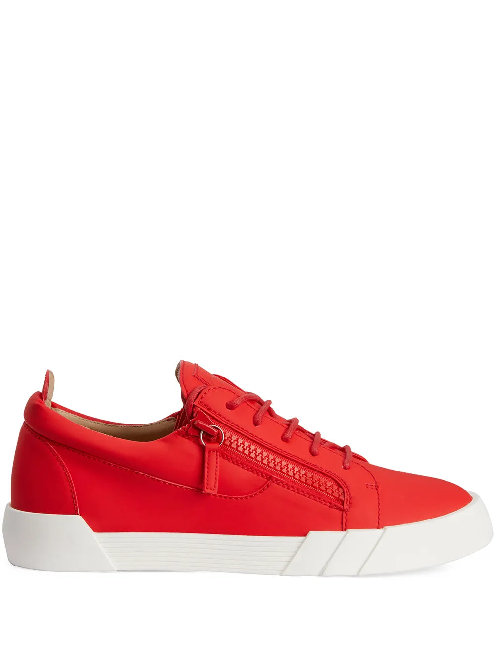 Giuseppe Zanotti The Shark 5.0 red sneakers with side zip, lace-up, white sole