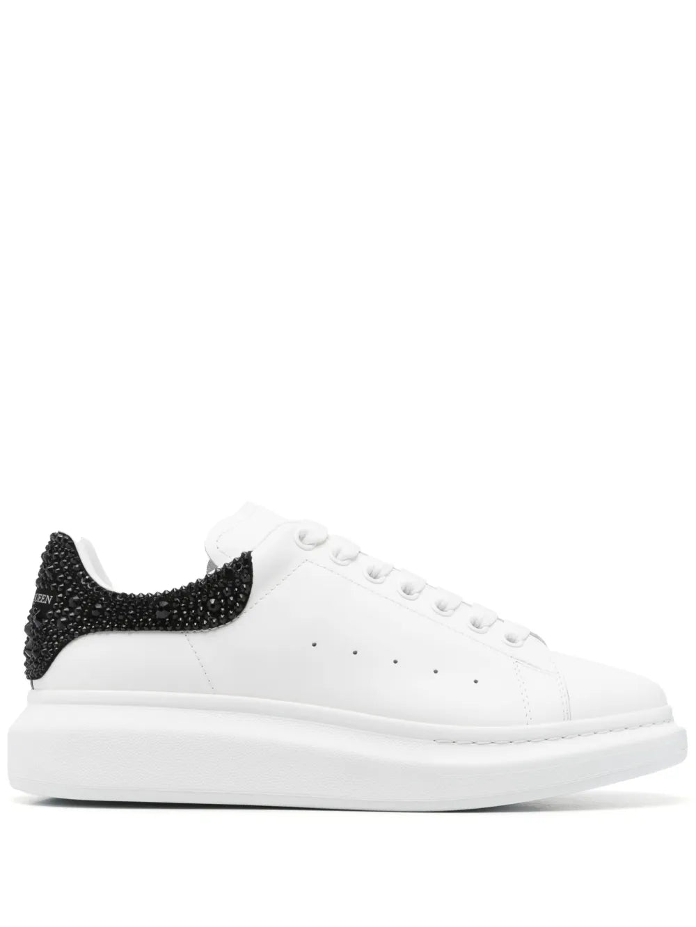 Alexander McQueen oversized sneakers in white leather with black heel panel, lace-up