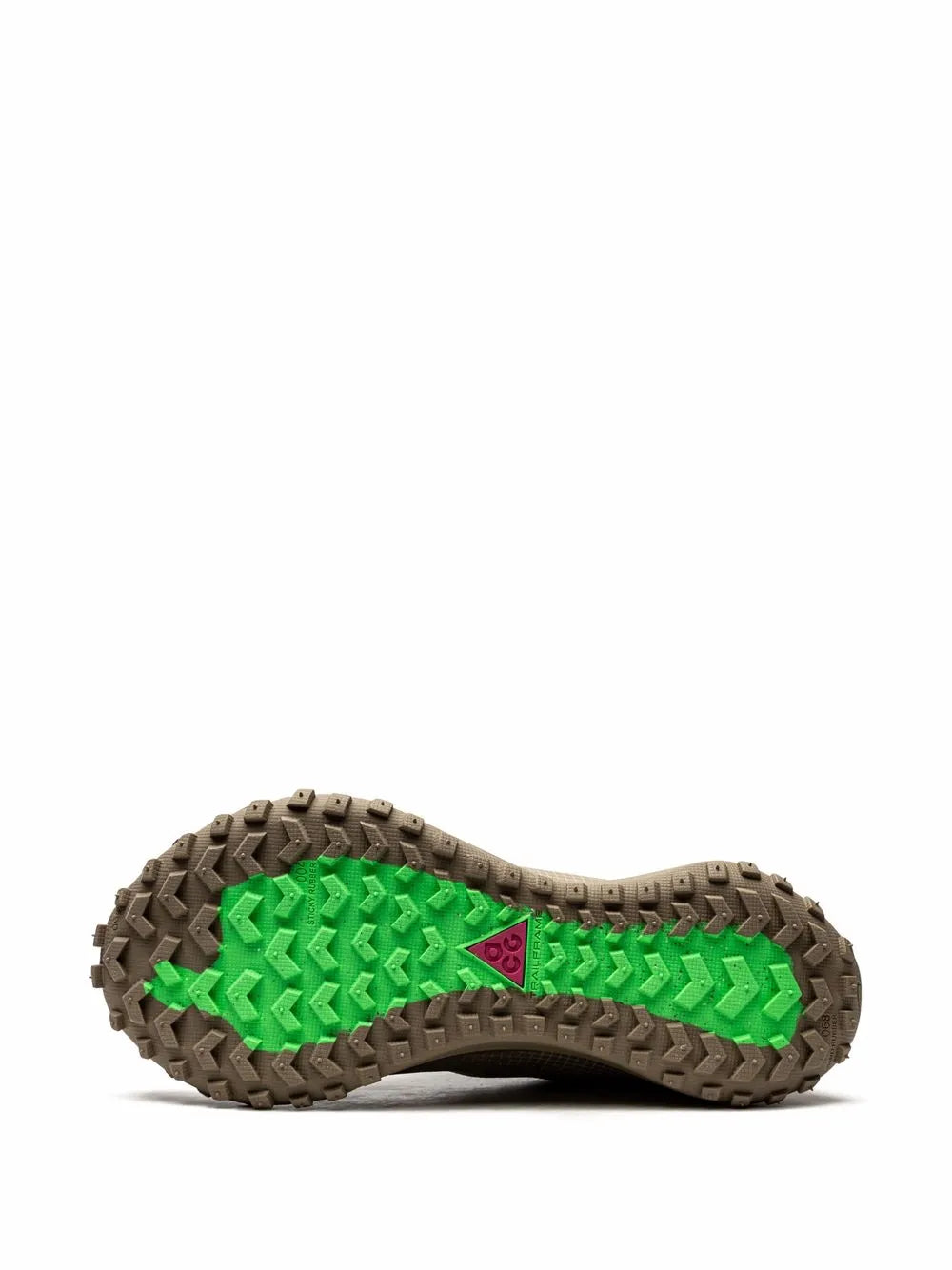 Nike ACG outsole tread with dark rubber pods and bright green center panel