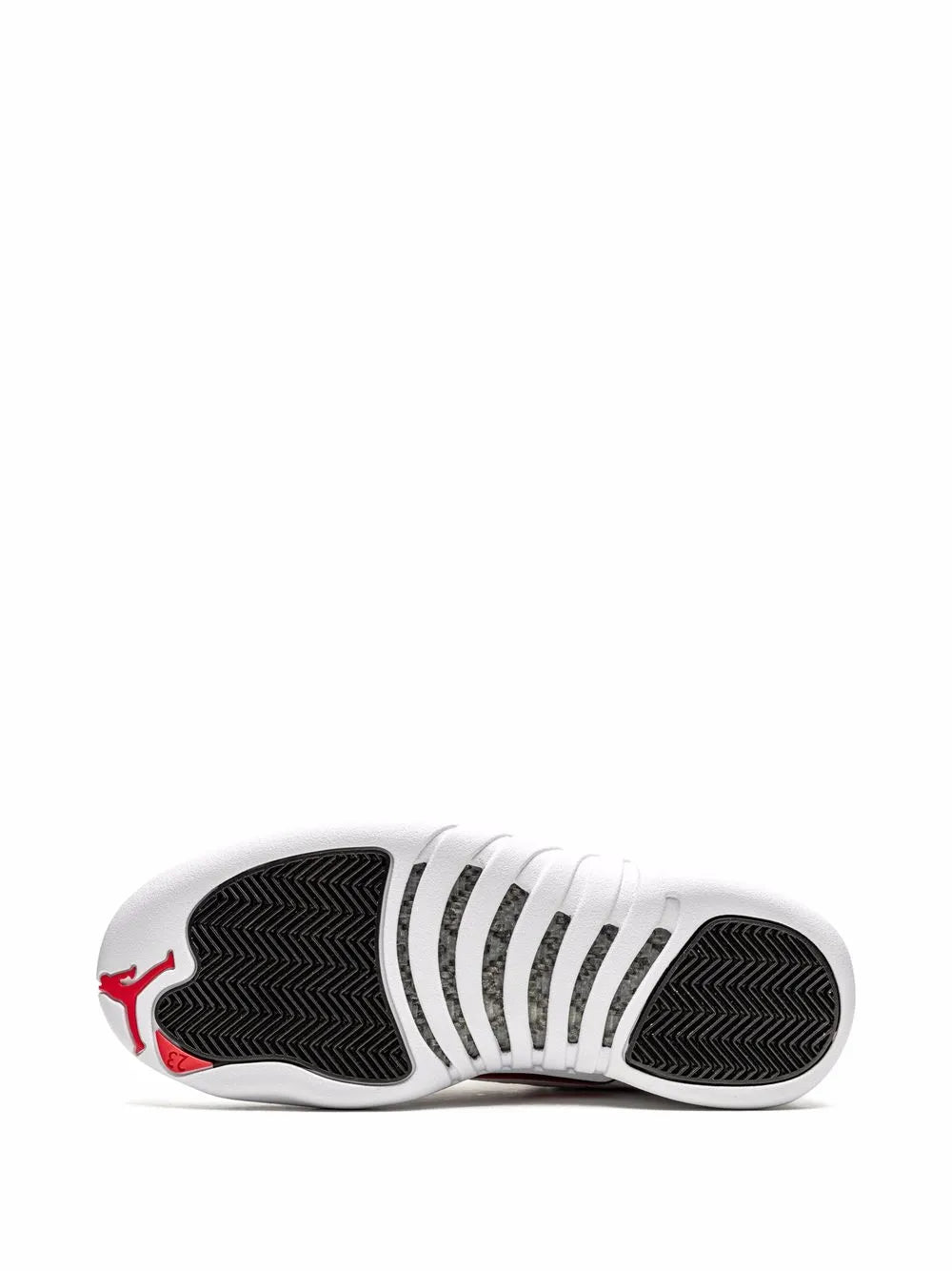 Black rubber outsole traction sole for white high-top sneakers, Air Jordan 12 Twist