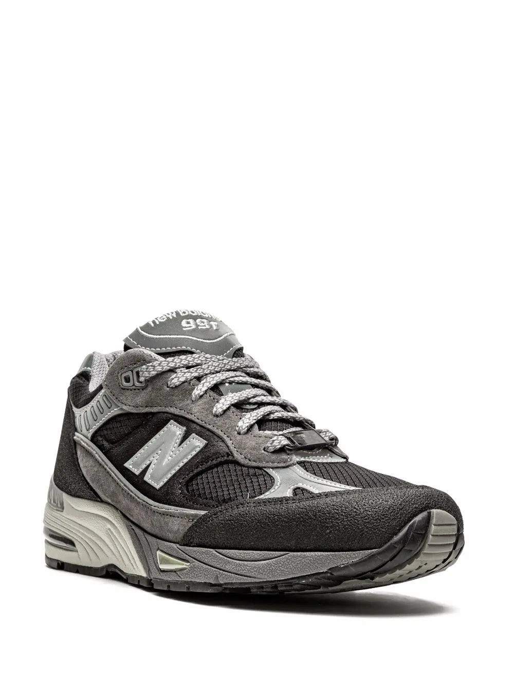 New Balance x Slam Jam M991 sneakers, gray uppers with knit texture, silver N, chunky sole