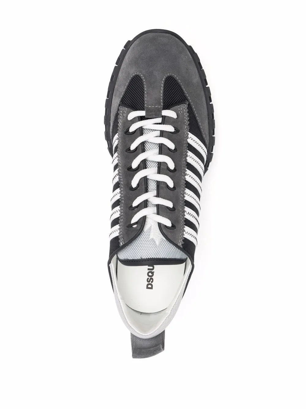Dsquared2 Legend panelled sneakers, front view with lace-up closure and white striped details