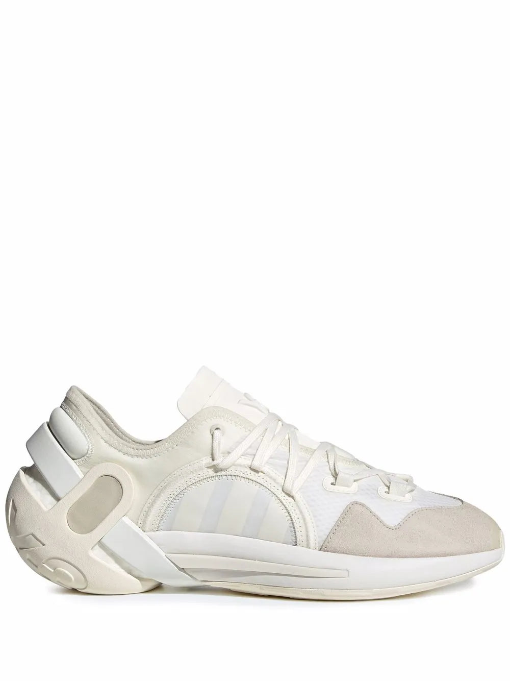 Off-white low-top sneakers with layered panels and lace-up front