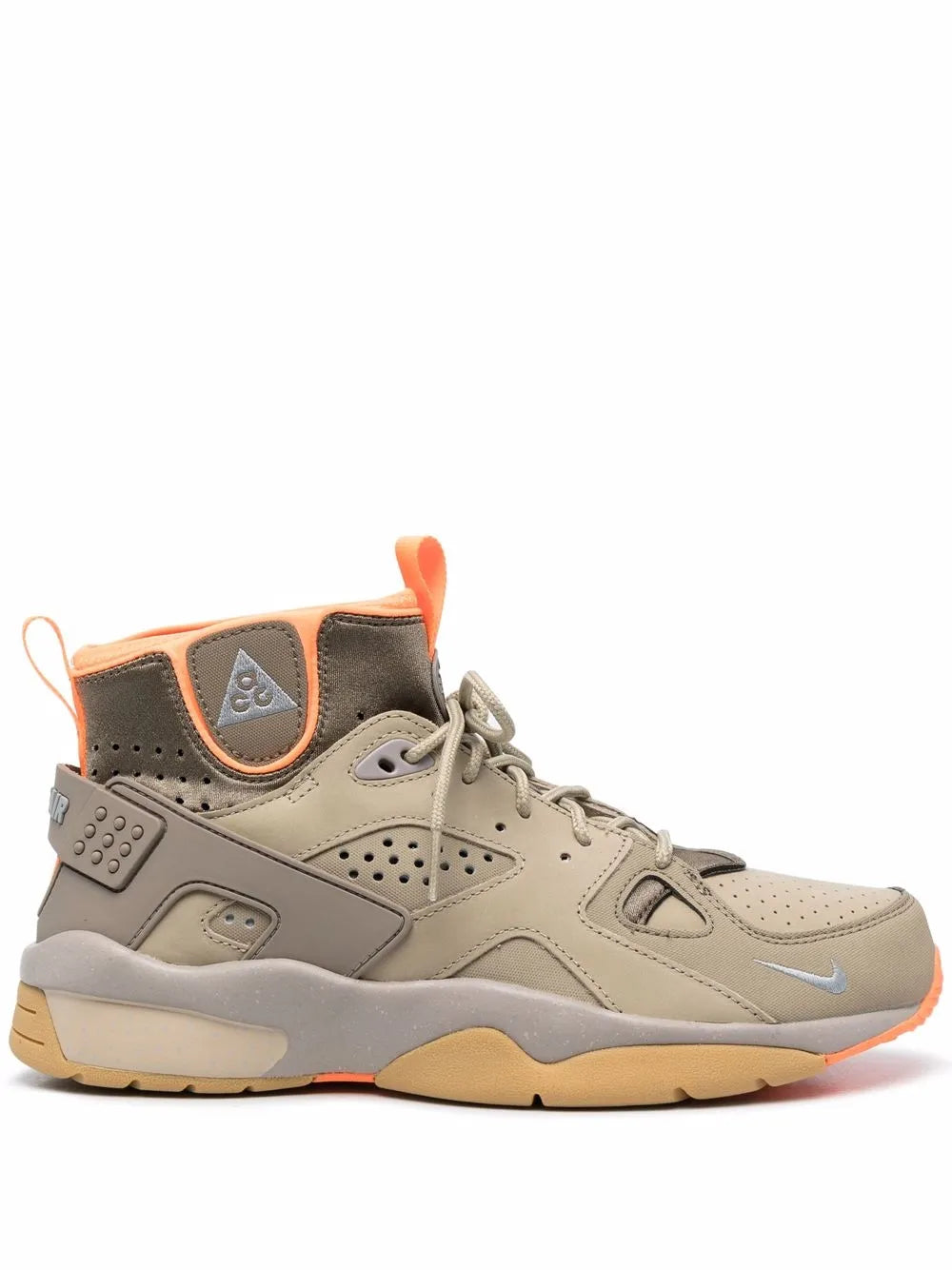 Nike ACG Air Mowabb sneakers in light tan with orange accents and gray sole