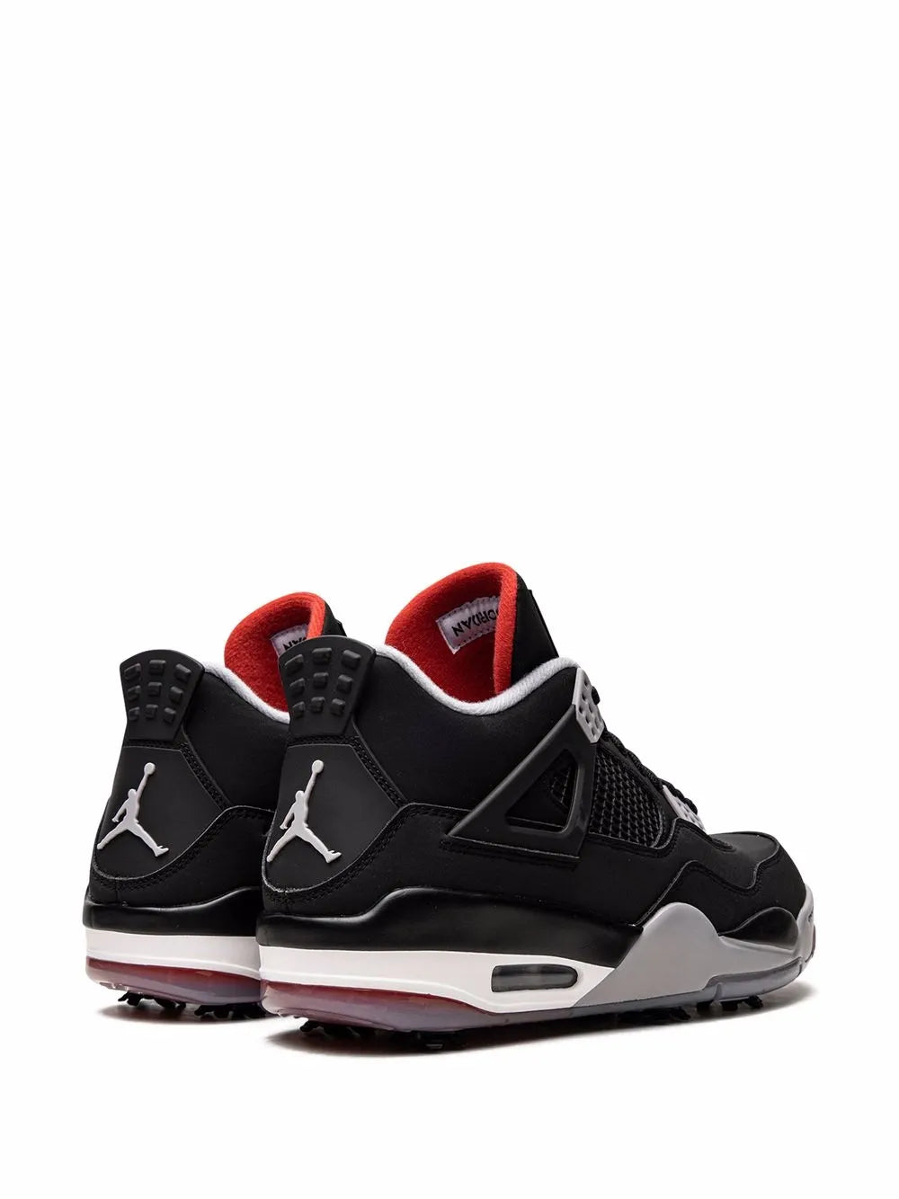 Black Air-style sneakers with red collar lining and visible Jumpman logos