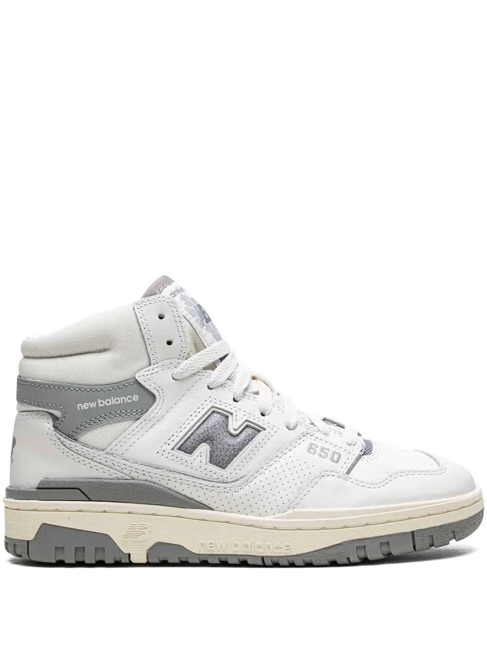 New Balance 650R sneakers in white with gray accents, lace-up